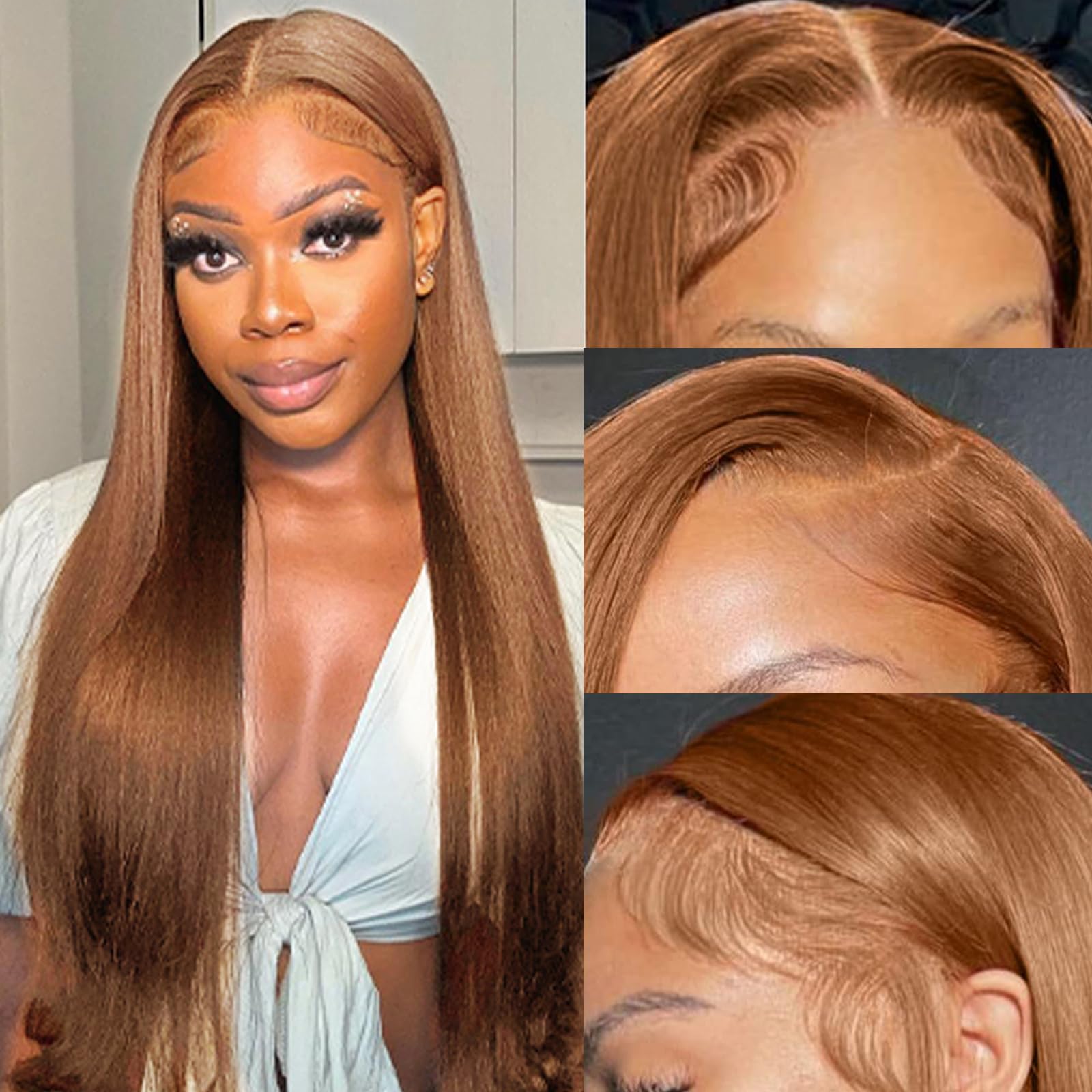 Chocolate Brown Lace Front Wigs Human Hair 28Inch Pre Plucked 13x6 Straight Lace Front Wigs Human Hair 180% Density Coloed #4 Light Brown Glueless Wig HD Lace Frontal Wigs for Women